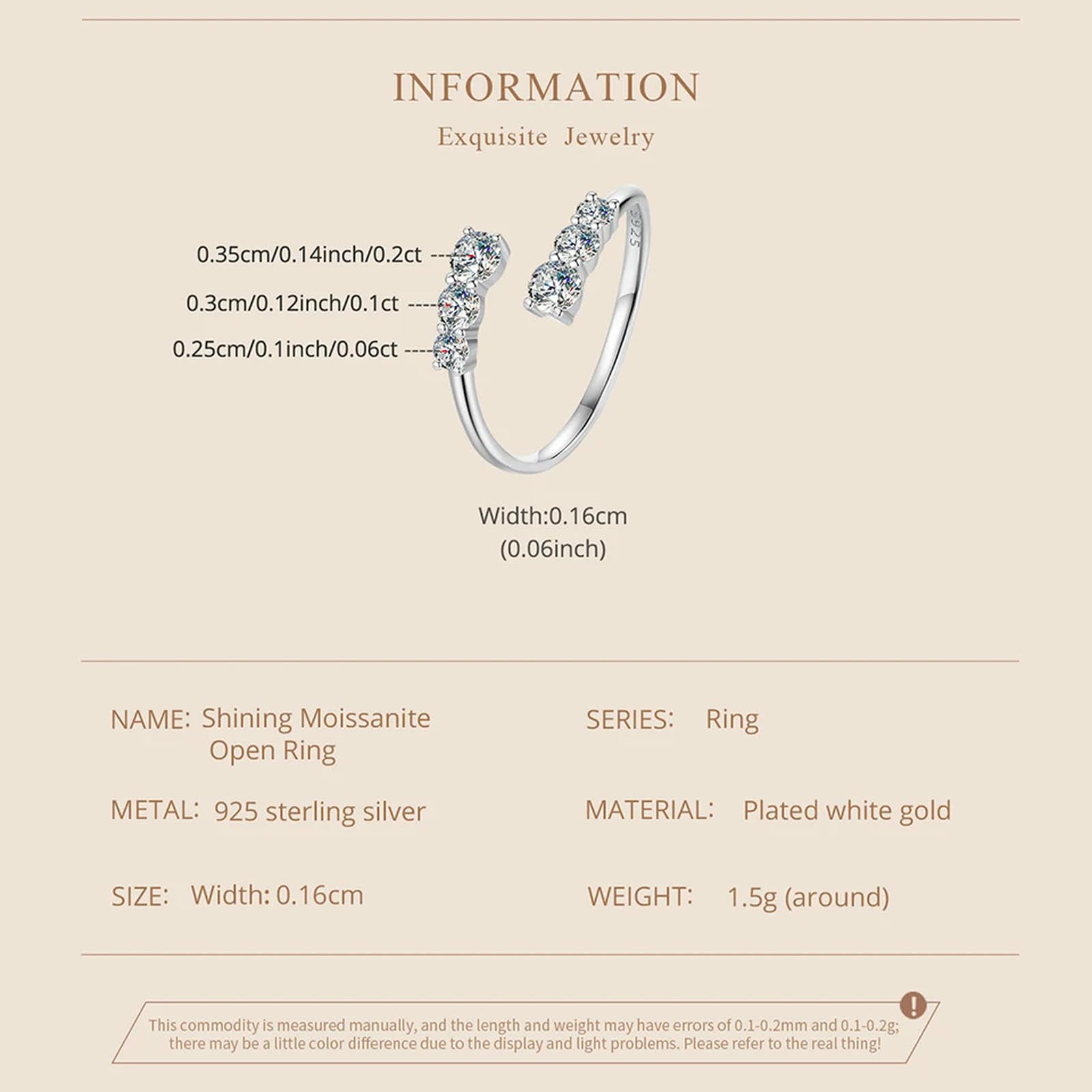 Anello Regolabile In Oro Bianco Con Moissanite, Anello Aperto Squisito In Argento Sterling 925 Per Donna, Regalo Di Fidanzamento