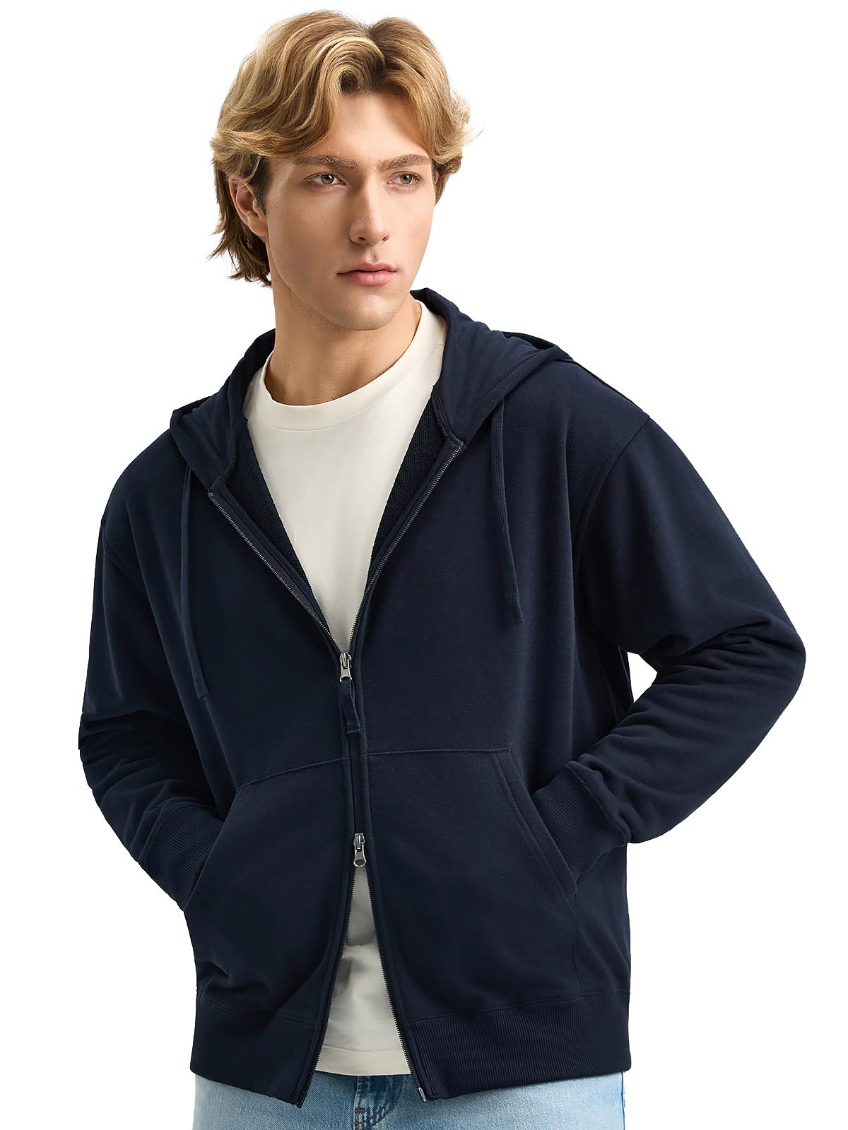 Mega Tshop Two-Way French Terry Zip Up Hoodie | 300 GSM Cotton Blend Fabric, Soft Plush Texture, Pockets, Comfy, Warm, Unisex, XS-4XL, Zipper Hooded Sweatshirt for Men Women