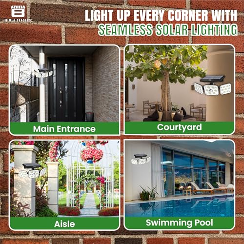 Image of Btag Solar Motion Sensor Light for Outdoor Use | 3 Adjustable Heads | Waterproof, Energy-Saving Sun-Powered LED Flood Light for Garden, Pathways, Driveways, Garage & Yard.(SL007 PO1)