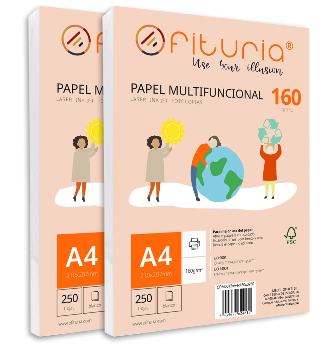A4 160 g Paper Pack with 500 White Sheets, Multifunctional Paper for School Use and Work Environments - Ideal for Laser, Inkjet or Copiers - Ofituria