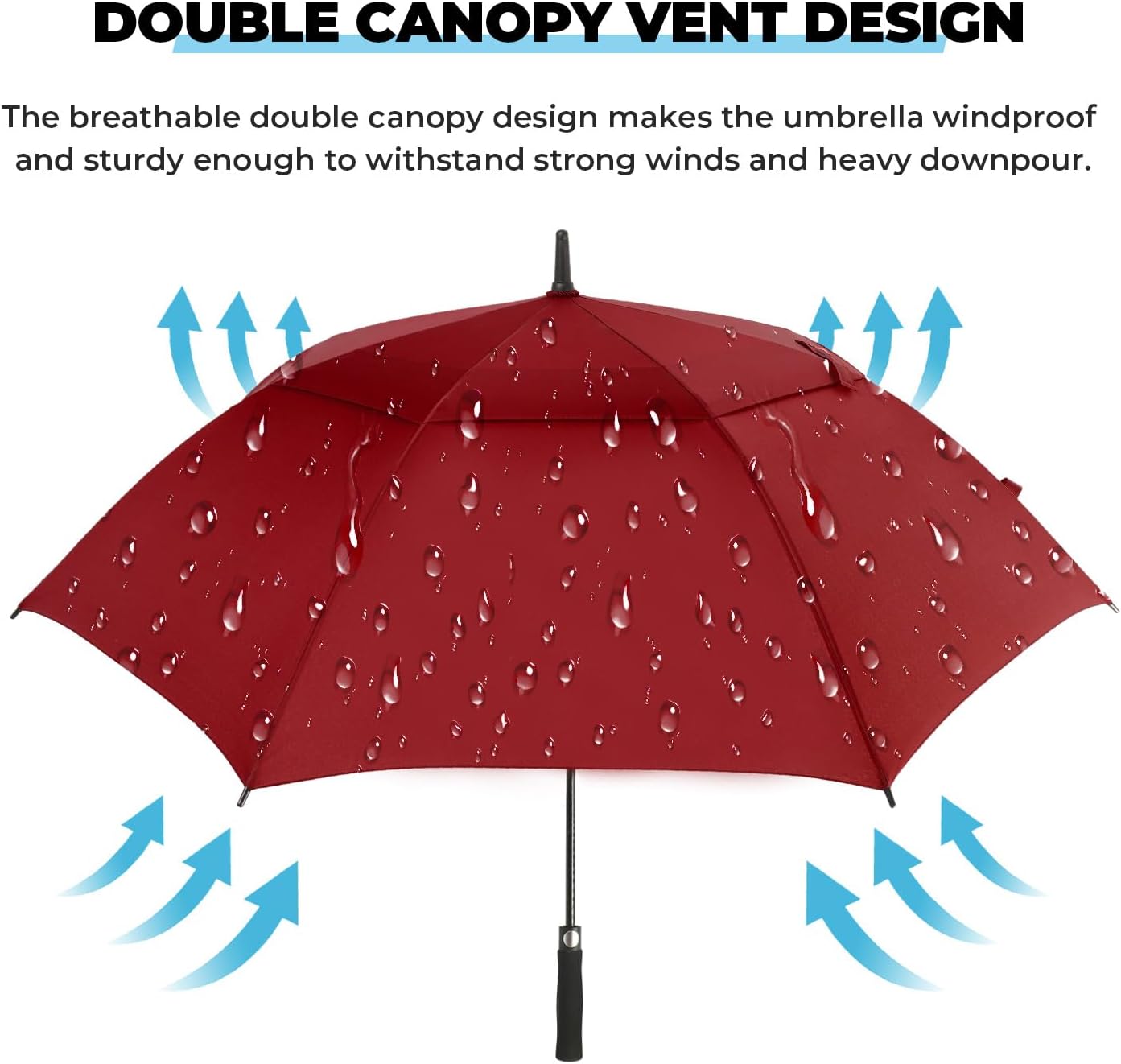 ZDSSM Automatic Open Golf Umbrella, 54/62/68/72 inch Extra Large Oversize Double Canopy Vented Stick Umbrellas, Windproof Waterproof Umbrella for Men And Women - Image 3