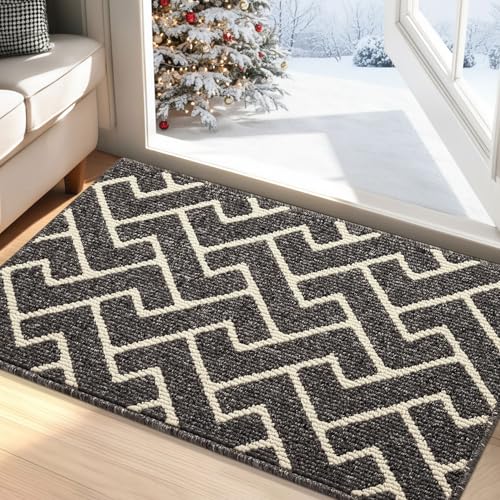 Biscpro Fußmatte Innen, Schmutzfangmatte Innen 60 x 90cm Wasserdicht Türmatte rutschfest Fussmatte SauberlaufmatteTeppich für Außen Eingang, Haustür, Patio, Flur-Schwarz