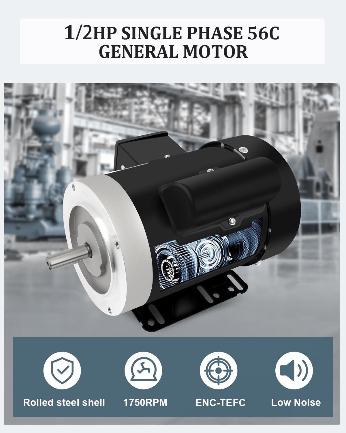 GCCSJ 1/2HP Electric Motor highlighting features
