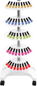 Nail Polish Trolley Organizer, Nail Polish Spinning Rack Display Stand with Wheels, 5 Tiers Display Rolling Cart for Nail Salon Pedicure Spa Business Home Use White