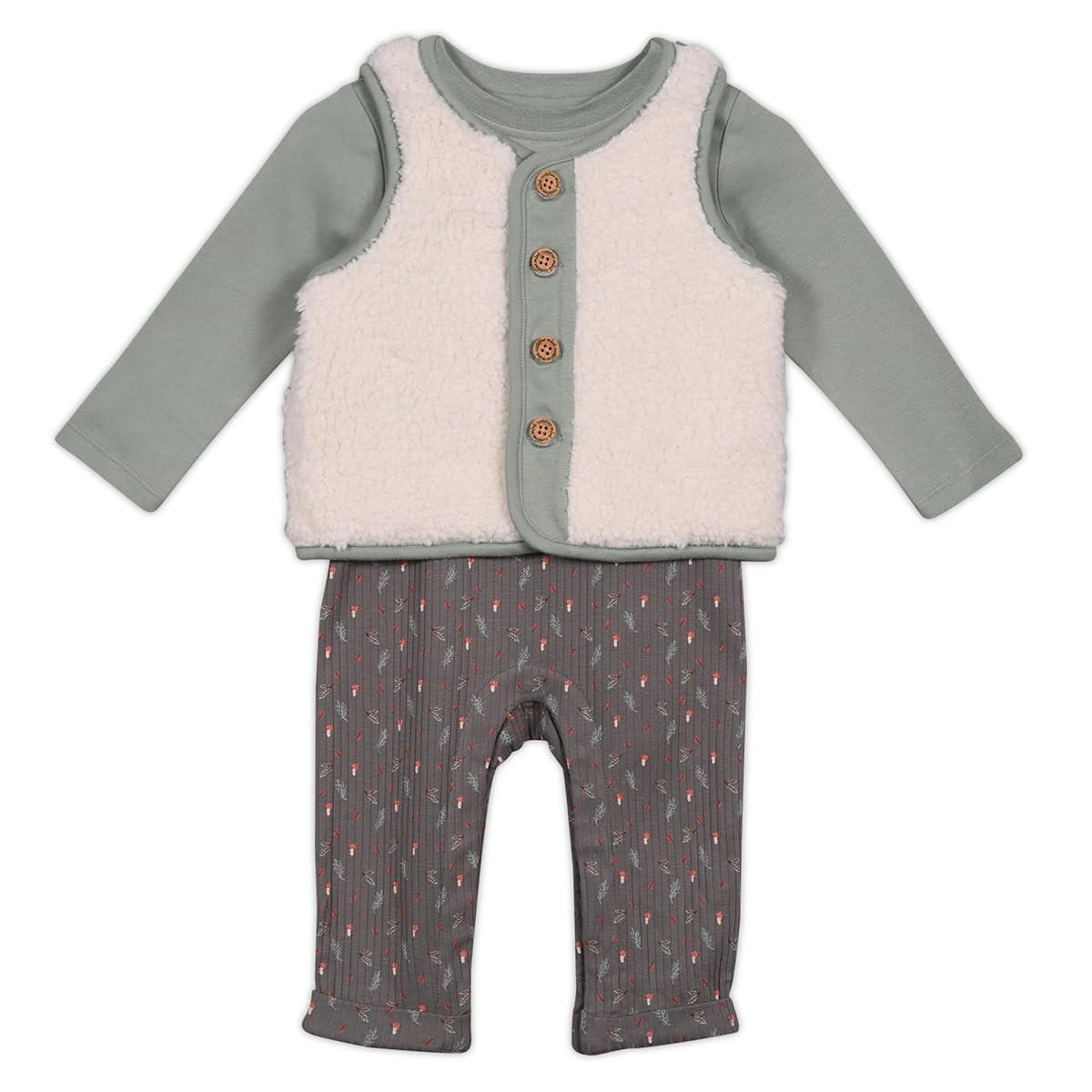 Mini Cuddles Unisex Infant Multi Baby Sprig Printed Dungaree 3Pc Set, Colour (6-9M)