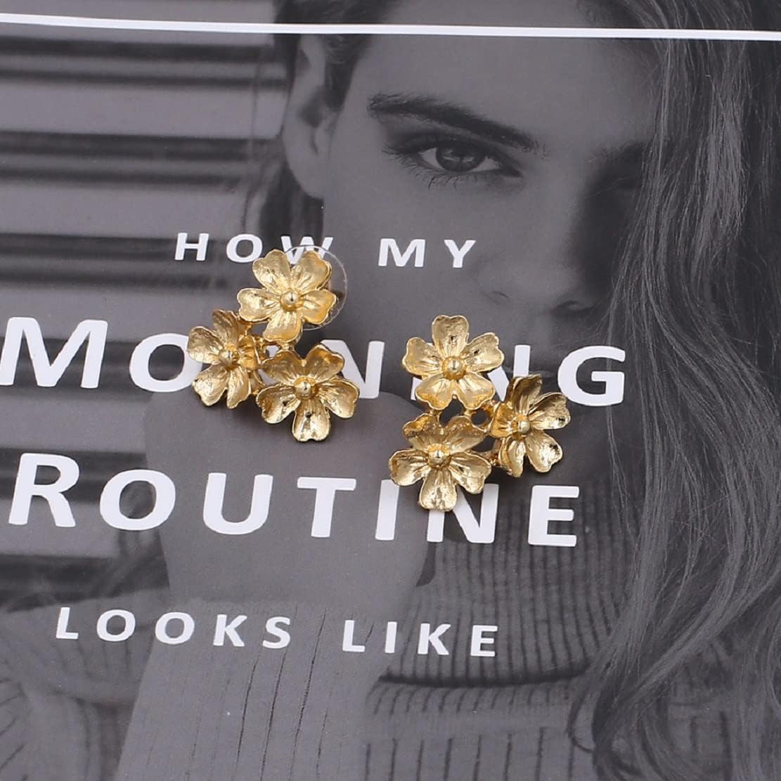 Flower Earrings for Women, Cute Floral Plumeria Earrings for Womens, Gold Flower Clusters Stud Earring Hypoallergenic, Golden Hawaiian Floral Earring Studs - Image 2