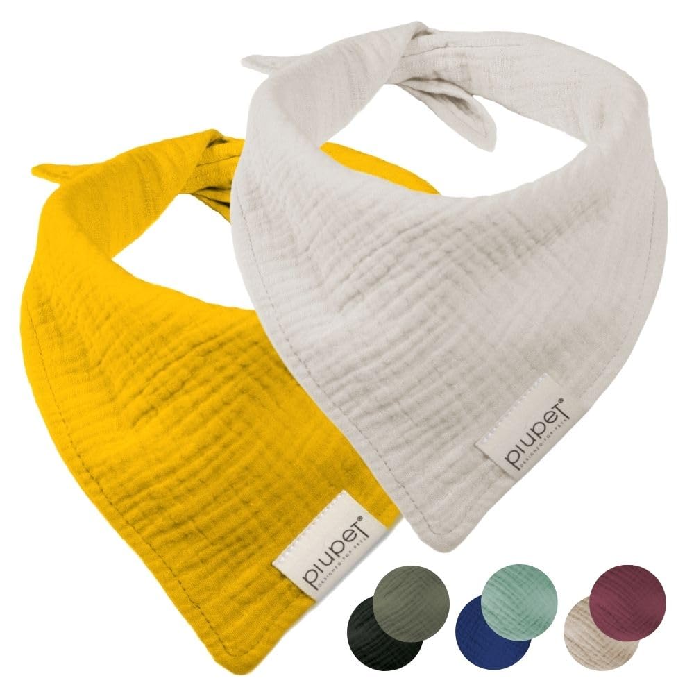 PiuPetยฎ Dog Bandanas - Set of 2 | Dog Clothing & Accessories | Yellow/Grey (L) 76x53x53cm