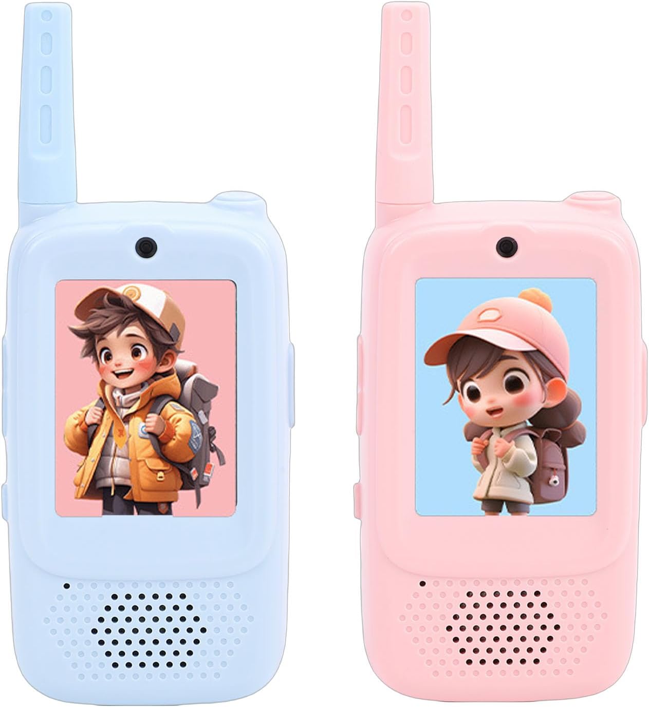 Yoidesu Walkie Talkies for Kids Pack of 2, Rechargeable Long Range Two Way Radios Toys for Boys Girls Age 3-8, Outdoor Adventure Camping Hiking, Birthday with Pink Blue Design