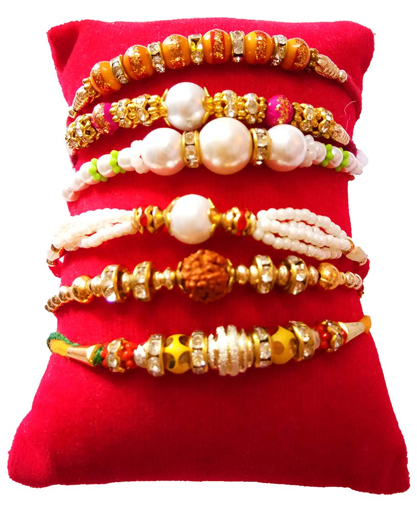 DMS RETAIL Multicolor Different Pattern Pearl Rakhi for Brother with Roli Chawal Bhaiya Bhabhi Rakhi Rakhi Set for Brother Pack of 6 Rakhi (B07V4G99N8) Amazon Price History, Amazon Price Tracker