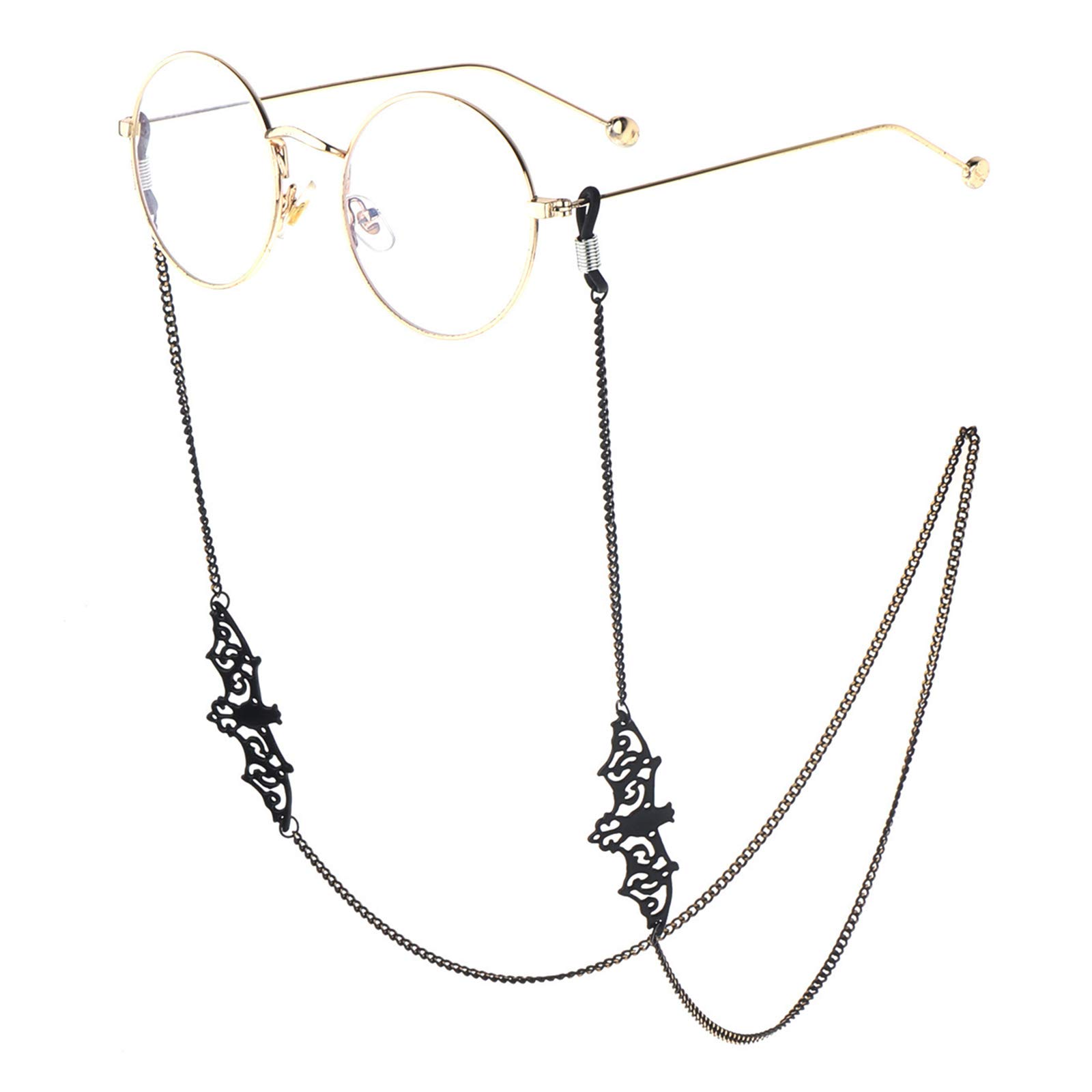 SOONHUA Cadena para lentes, correa para gafas de murciélago, hueca, retenedor, gafas de metal, hecha a mano, soporte para gafas (gafas no incluidas), Negro