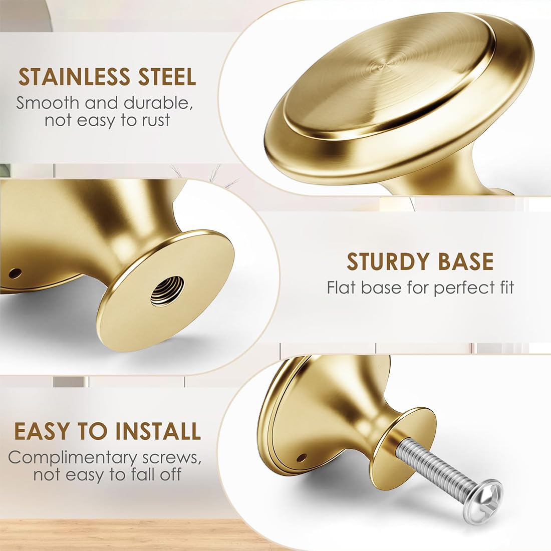 12 Pezzi Pomelli per Mobili Oro con Viti 27mm Rotondo Pomelli Cassetti Stile Maniglie Semplici Monoforo In Metallo per Porte per Finestre Cassetti Armadi Mobili da Cucina Guardaroba (Oro)