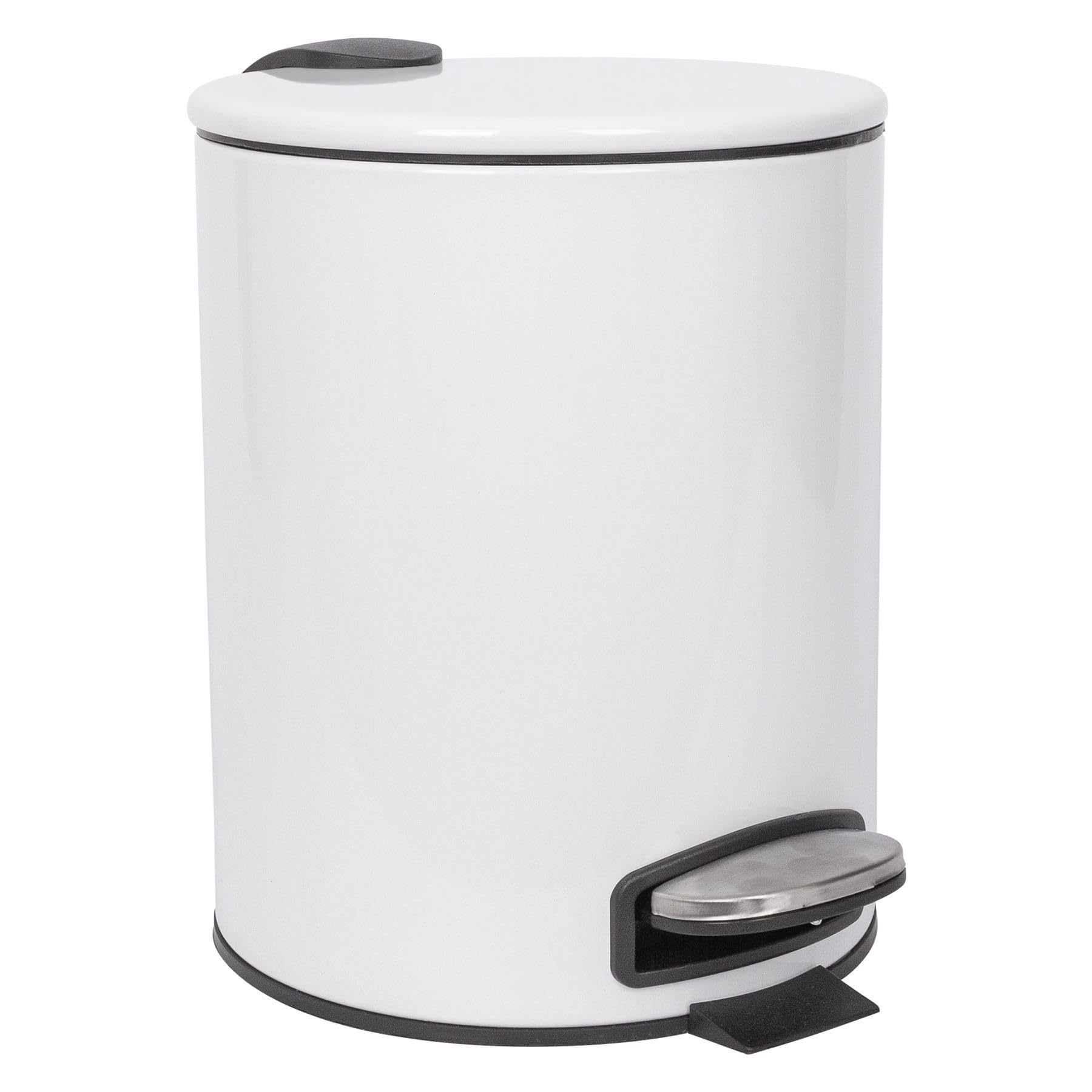 Harbour Housewares 5L Round Pedal Bin - Stainless Steel - White