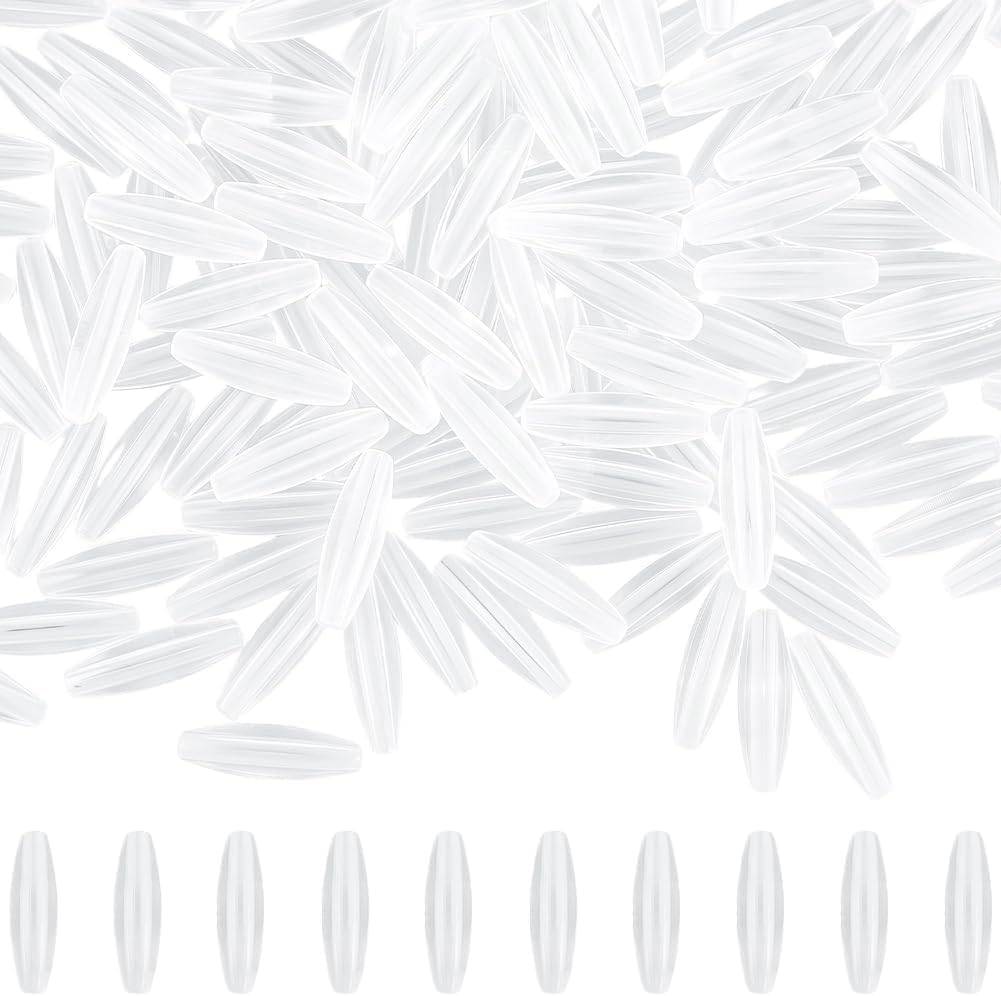 SUNNYCLUE 1 Box 160Pcs Plastic Oval Beads Rice Shape Beads Bulk White Transparent Acrylic Spaghetti Clear Long Loose Spaces for Jewelry Making Necklace Supplies Women DIY Crafting Bracelet Earrings