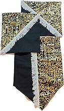 Islamic Calligraphy Table Runner Set- Black and Gold Arabic Script- White Fringe Trim Decorative Home Accent-Ramadan decor (Black And Gold (1), Set Of 3 Pieces)
