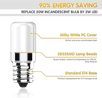LED Refrigerator Light Bulb, 40W Equivalent, A15 E26 Medium Base, Non- Dimmable 5W 450 Lumens Daylight White 5000K, Waterproof Bulbs For Fridge Freezer Ceiling Fan (2 Pack