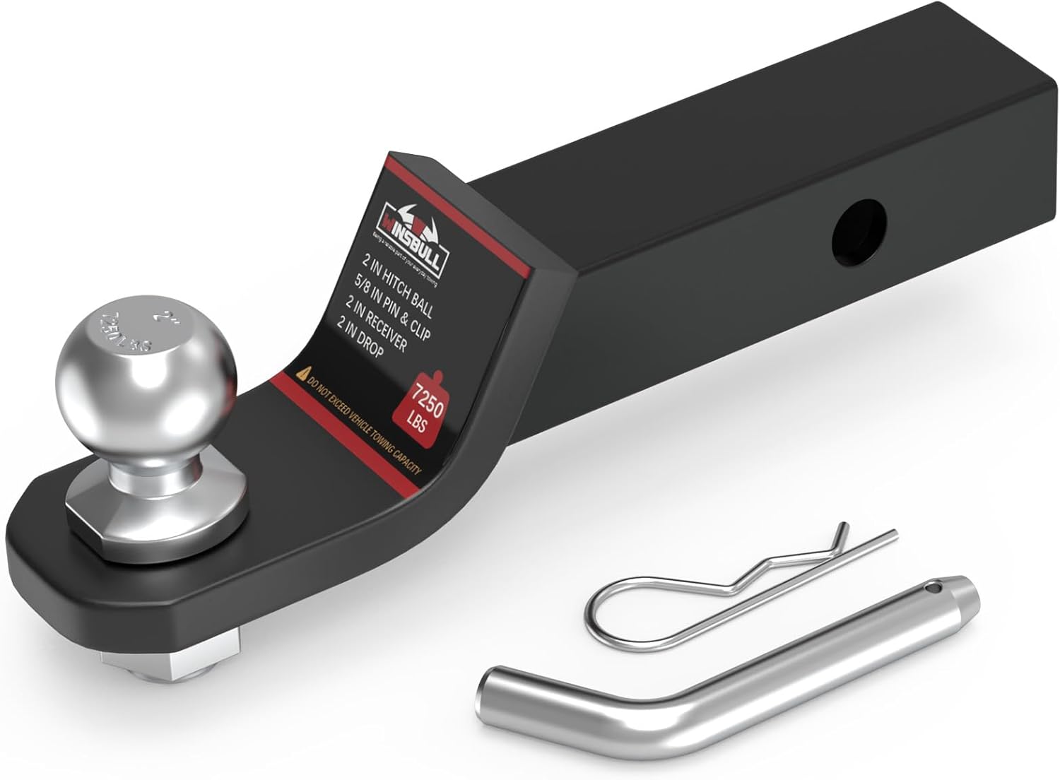 WINSBULL 2" Drop Trailer Hitch Ball Mount with 2" Shank, 7,250 lbs GTW - Includes Pin & Clip for Truck Towing, Black