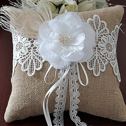 EBTOYS Wedding Ring Pillow Burlap Jute Ring Bearer Pillow 7.8&7.8inch