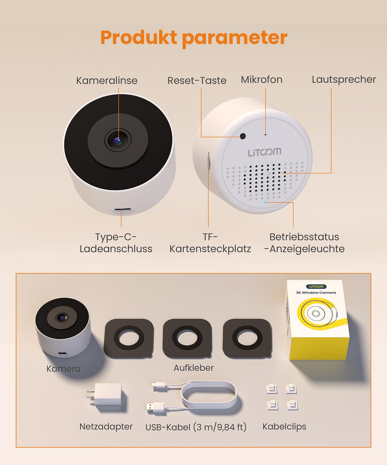 3MP 2K Fensterkamera Innen - 2,4 GHz & 5 GHz WLAN Überwachungskamera mit KI-Farbnachtsicht, Cloud/SD Speicher & 24/7 Aufnahme, Personen-/Bewegungs-/Geräuscherkennung & Echtzeit-Benachrichtigungen