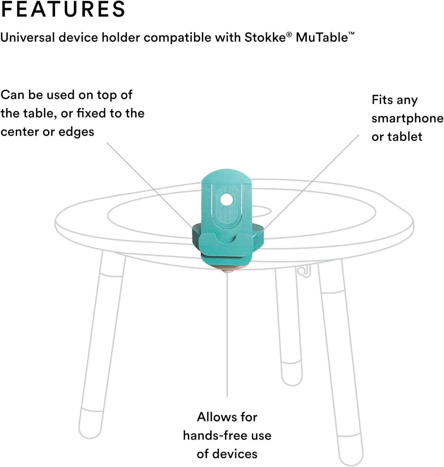 Stokke MuTable Device Holder - Allows for Hands-Free Integration with Play Boards - Fits Any Smartphone or Tablet - Also Compatible with F-Holder - for Ages 3+