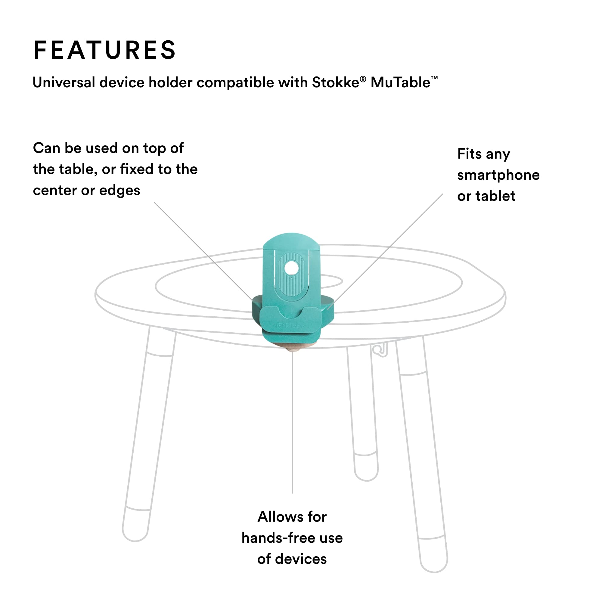 Stokke MuTable Device Holder - Allows for Hands-Free Integration with Play Boards - Fits Any Smartphone or Tablet - Also Compatible with F-Holder - for Ages 3+
