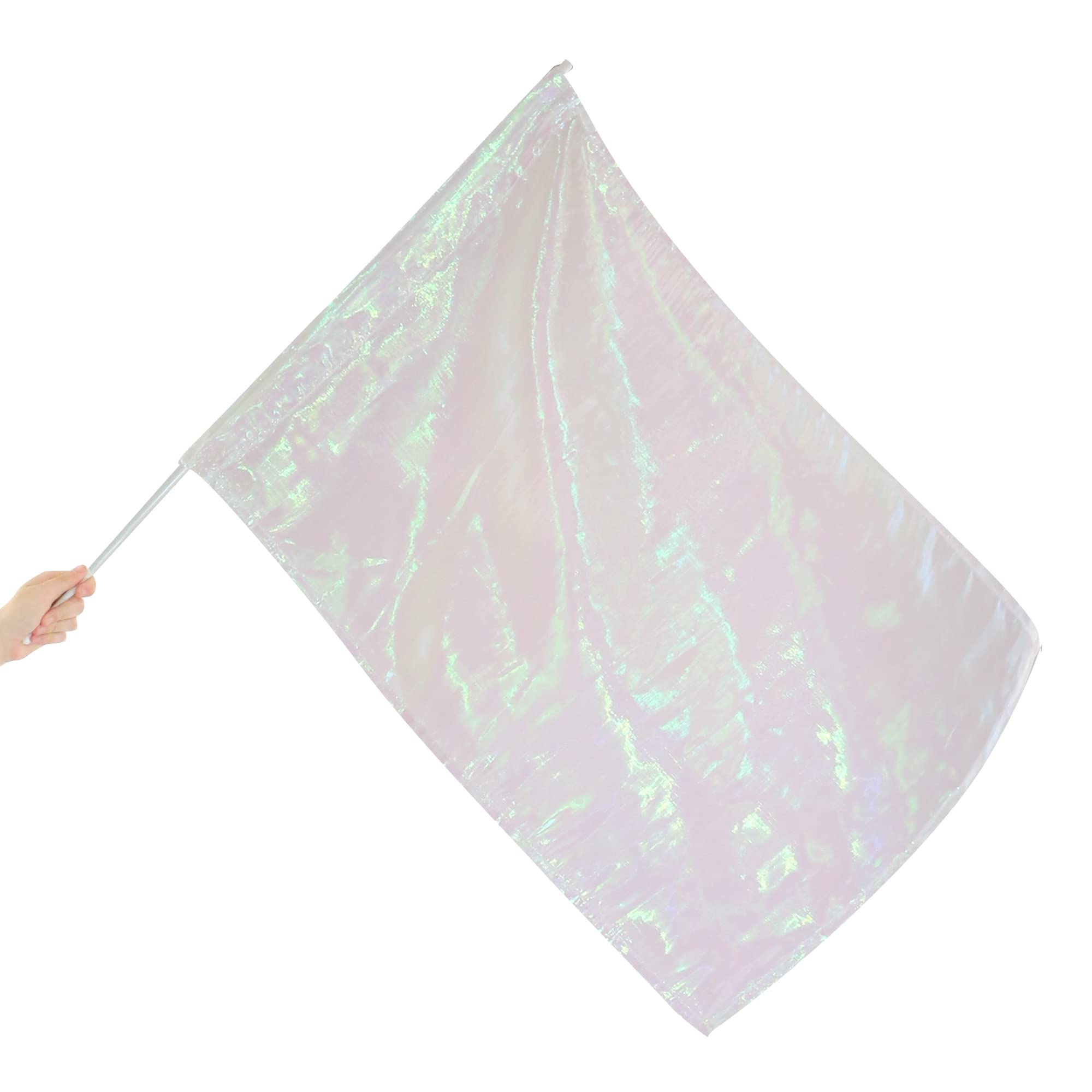 Danzcue Metallic Praise Flag with Rod, White, Small