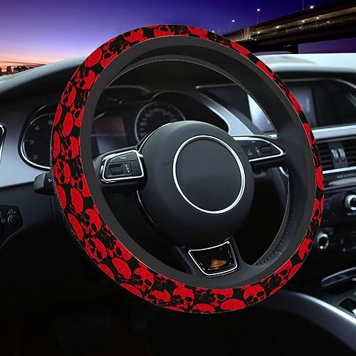 Funda para volante de automóvil, diseño de calavera sonriente siniestra en estilo retro con texto escrito a mano, decoración adecuada para la