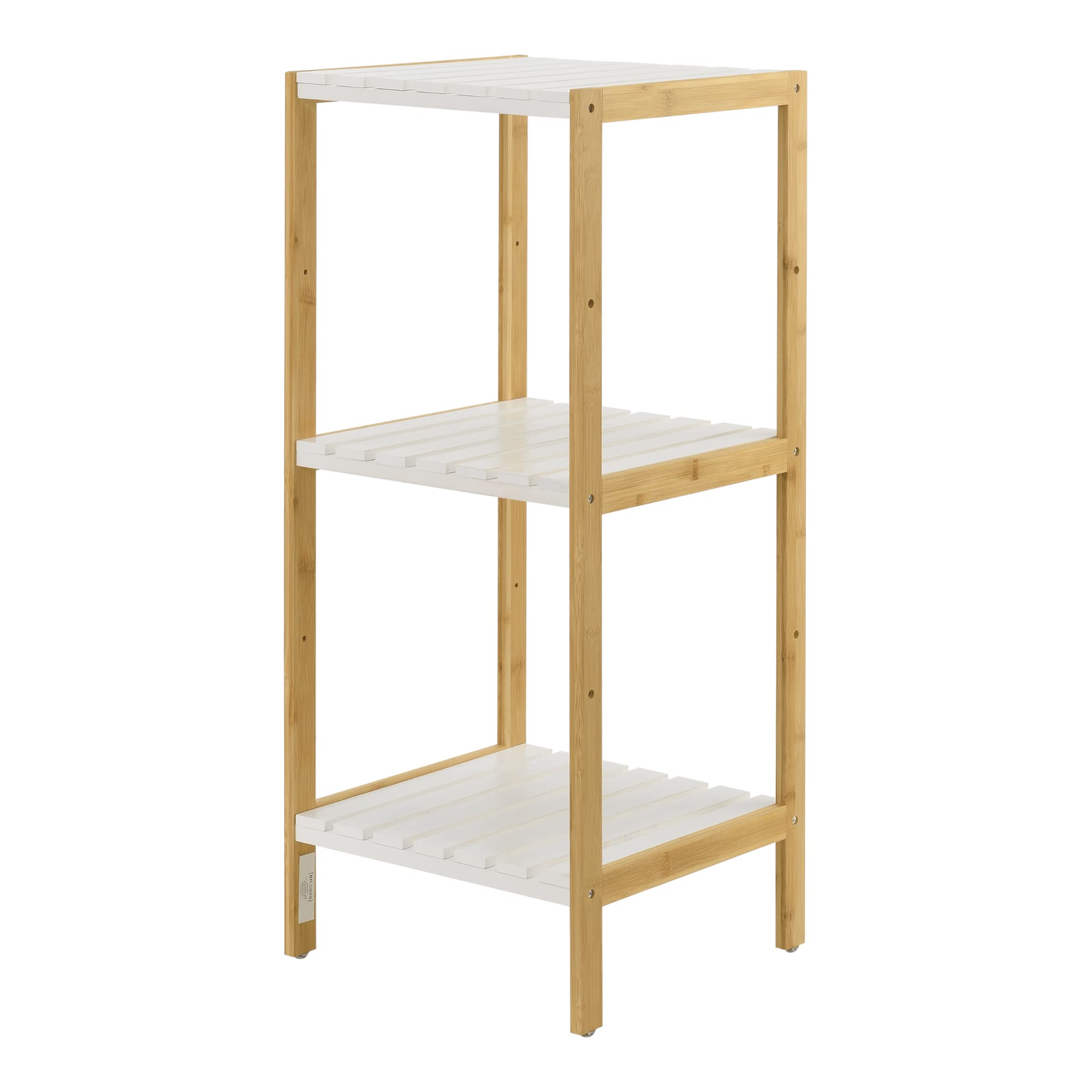 [en.casa] Estantería de bambú con 3 Niveles Balsfjord 33 x 34 x 80 cm Natural/Blanco Estante al Baño Estilo Moderna Boho