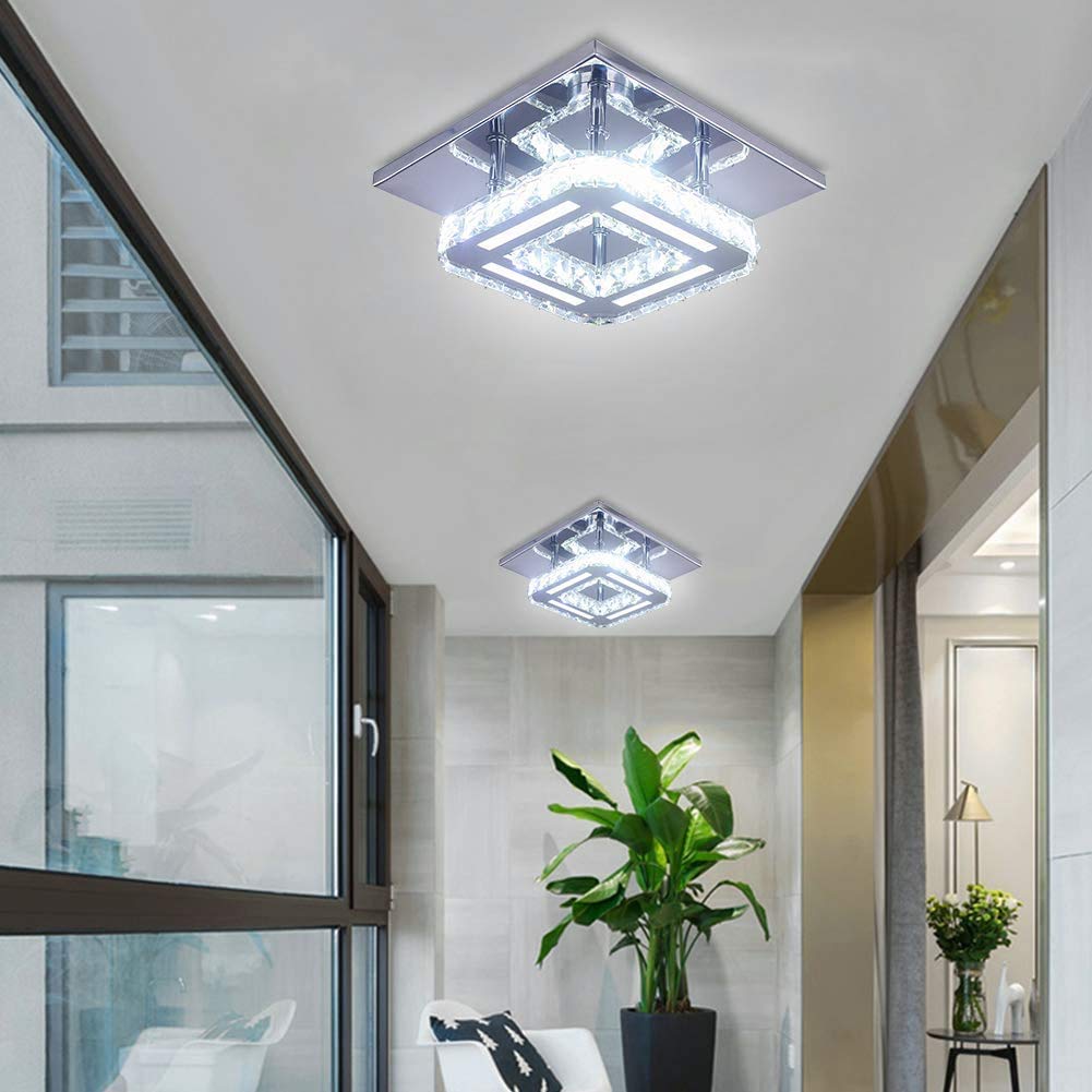 AUA LED Plafonnier Cristal, Lampe de Plafond Cristal Moderne Intégré Plafonnier carré, 18W 6500k pour Salon Chambre