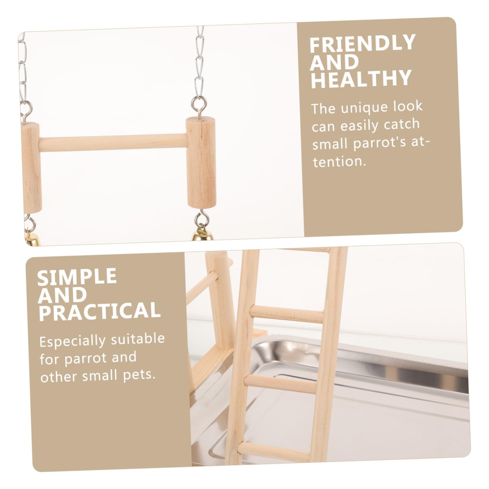 BESPORTBLE 1juego Soporte para Aves Área De Interactiva Escalera y Comederos Juguete para Periquitos y Cacatúas Accesorios Naturales para Jaulas De Aves