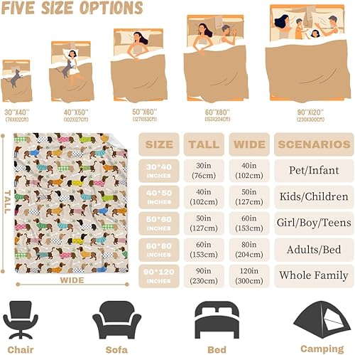 Miniatura 9 de Bonita manta de franela de forro polar con diseño de perro salchicha para mujeres, manta ligera y suave y acogedora para cama, sofá, viajes al aire