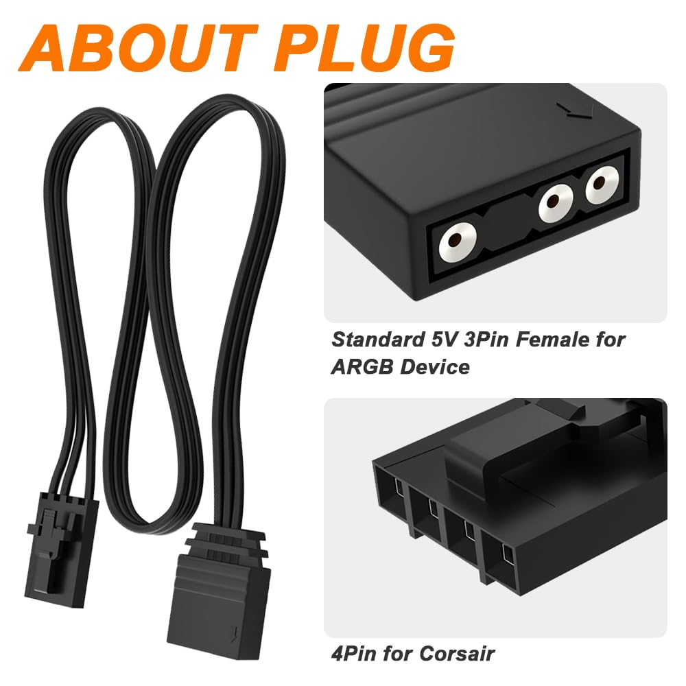Câble adaptateur RGB 4 broches vers 3 broches pour Corsair RGB, ARGB 5V 3 broches, 10 cm, 3 pièces