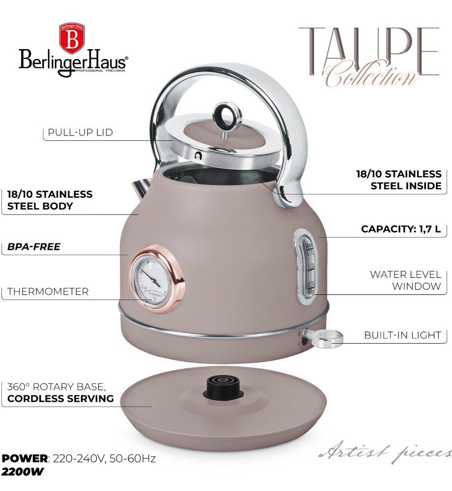 Berlinger Haus Czajnik elektryczny z termometrem Taupe Collection | stylowy, wydajny i praktyczny