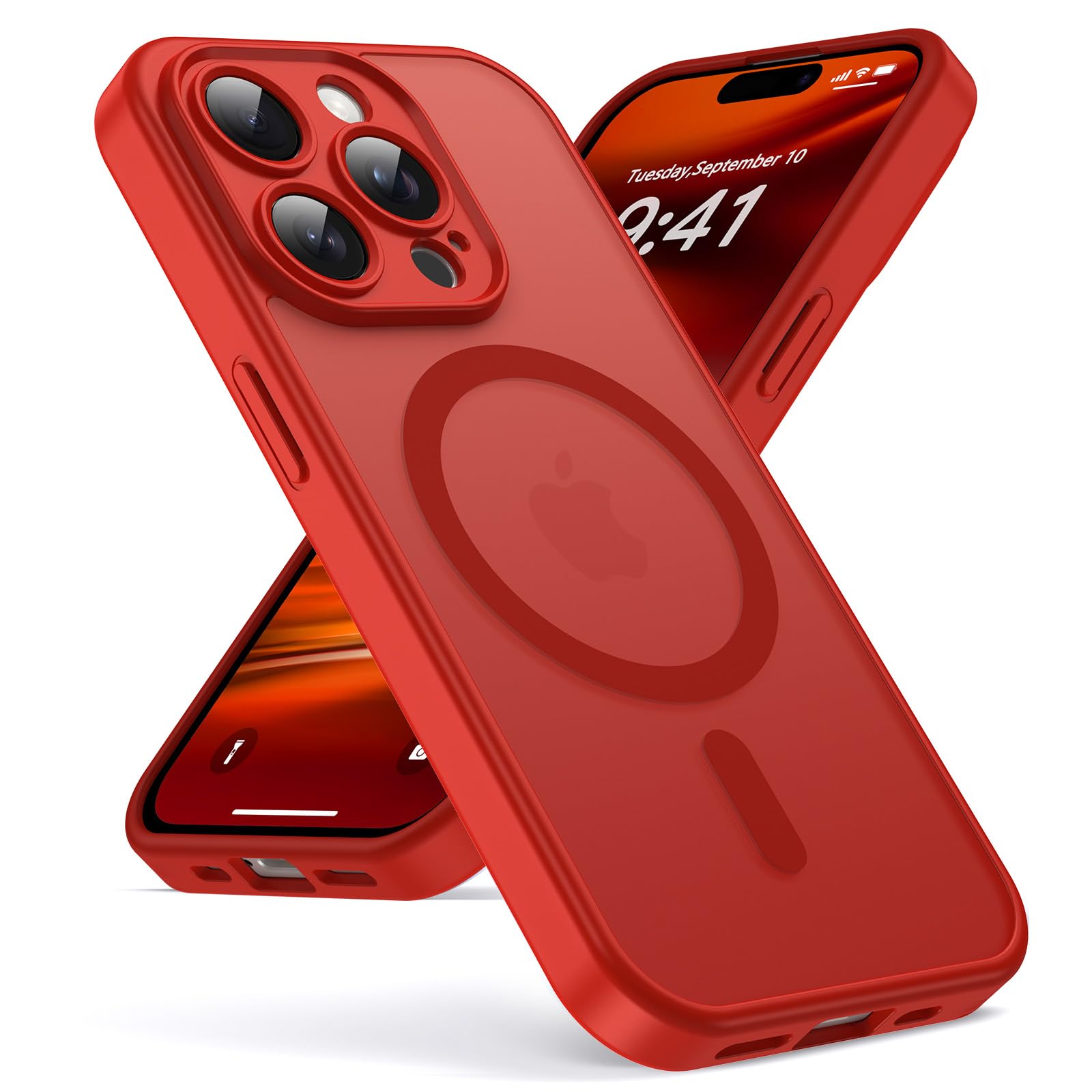Oududianzi-Cover per iPhone 15 Pro Max Compatibile con MagSafe, Custodia Traslucida Posteriore PC Silicone TPU Bumper, Protezione Della Fotocamera, Cover Militare Antiurto Anti-Impronte-Bright Red