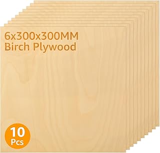 10 Pcs Baltic Birch Plywood 1/4" x 12" x 12" Birch Wood Board Sheets, 6mm Unfinished Square Birch Wood Sheets for Laser Cutting, Laser Engraving, Wood Burning, Crafts Making