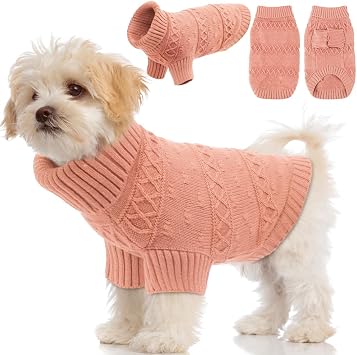 EMUST Dog Sweaters for Small Dogs, Elastic Sweaters for Cats with Cute Dot Pattern, Warm Small Dog Sweater for Chihuahuas, Yorkie, Teacup, Pug, Pink S