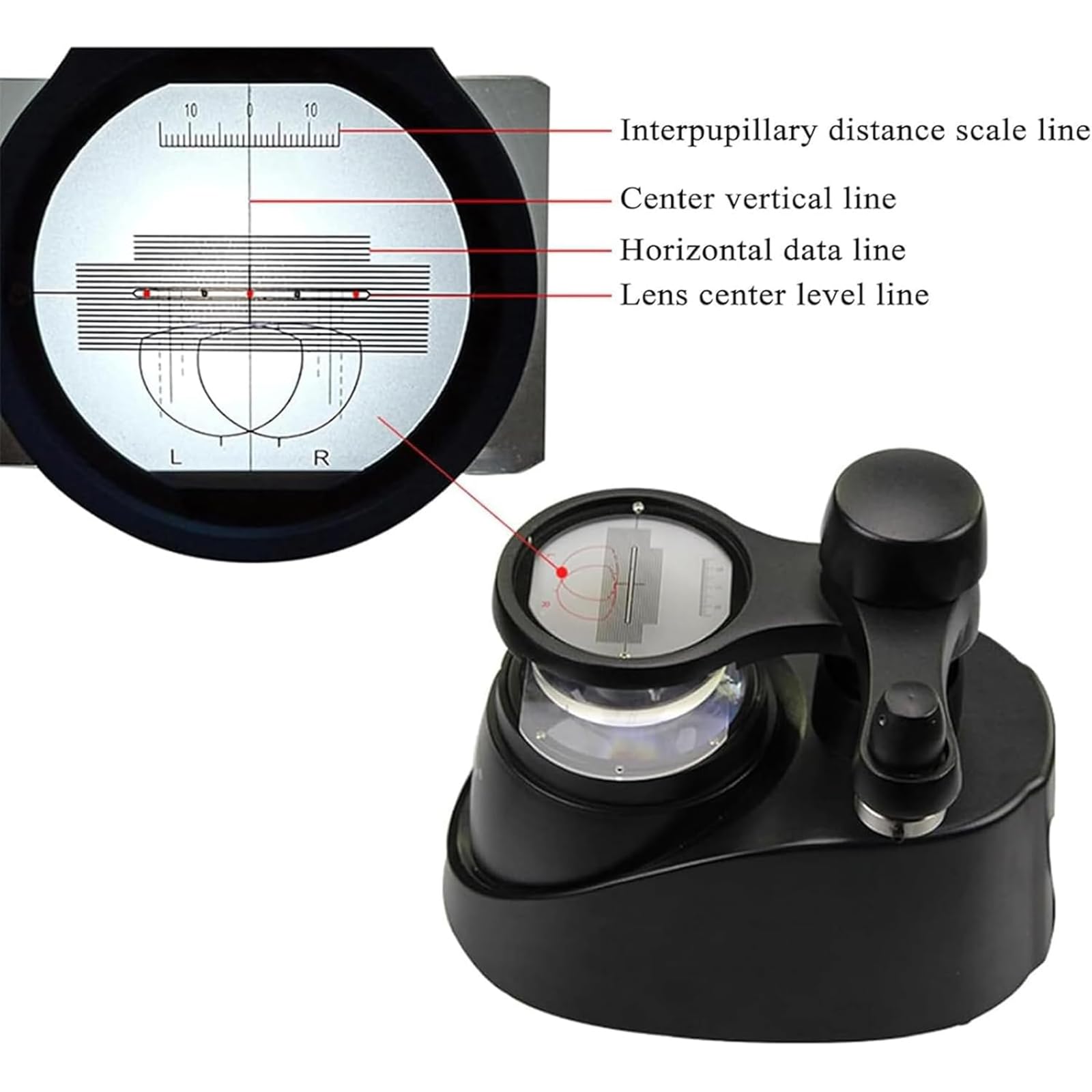 McbeAn Glasses Lens Center Locator, Glasses Processing Equipment with Adjustable Baffle, Flexible Pressing, Clear Scale, for Optometry Training Centers, Glasses Processing Equipment