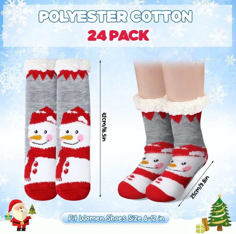 Jeyiour 24 Pairs Christmas Fuzzy Slipper Socks for Women Plush Fleece Sherpa Warm Non-slip Holiday Socks Gift Bulk for Cozy Xmas Winter Holiday Party Decoration - Image 3