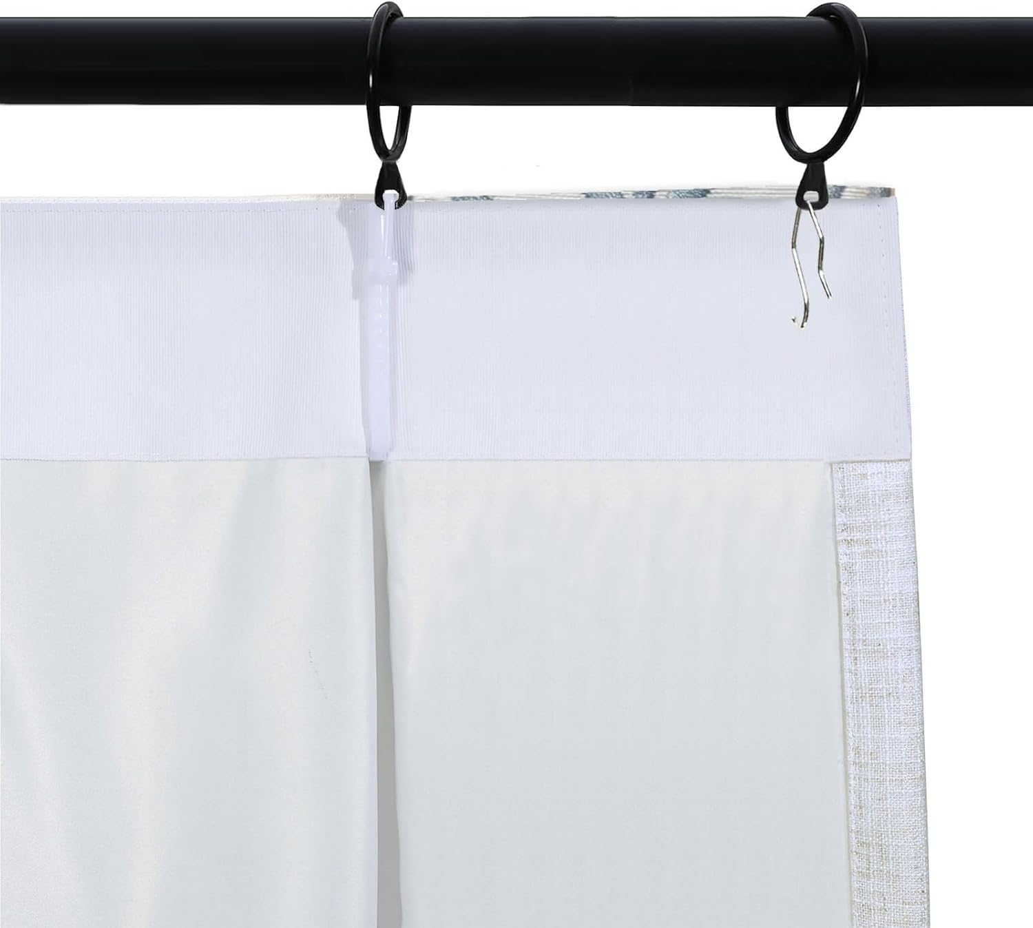 Pinch Pleated Drapes with Blue Embroidered Trim Faux Linen Pinch Pleat Lined Curtains for Sliding Glass Door, 50W x 108L, Beige White V2, 2 Panels