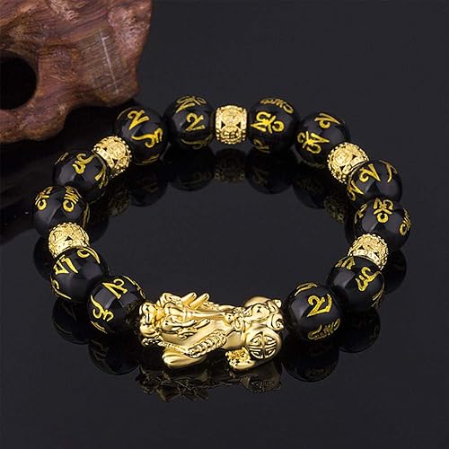 COOLLL Feng Shui negro obsidiana riqueza pulsera original, pulsera de cuentas de riqueza con Pi Xiu Pi Yao para atraer la buena suerte y la riqueza,