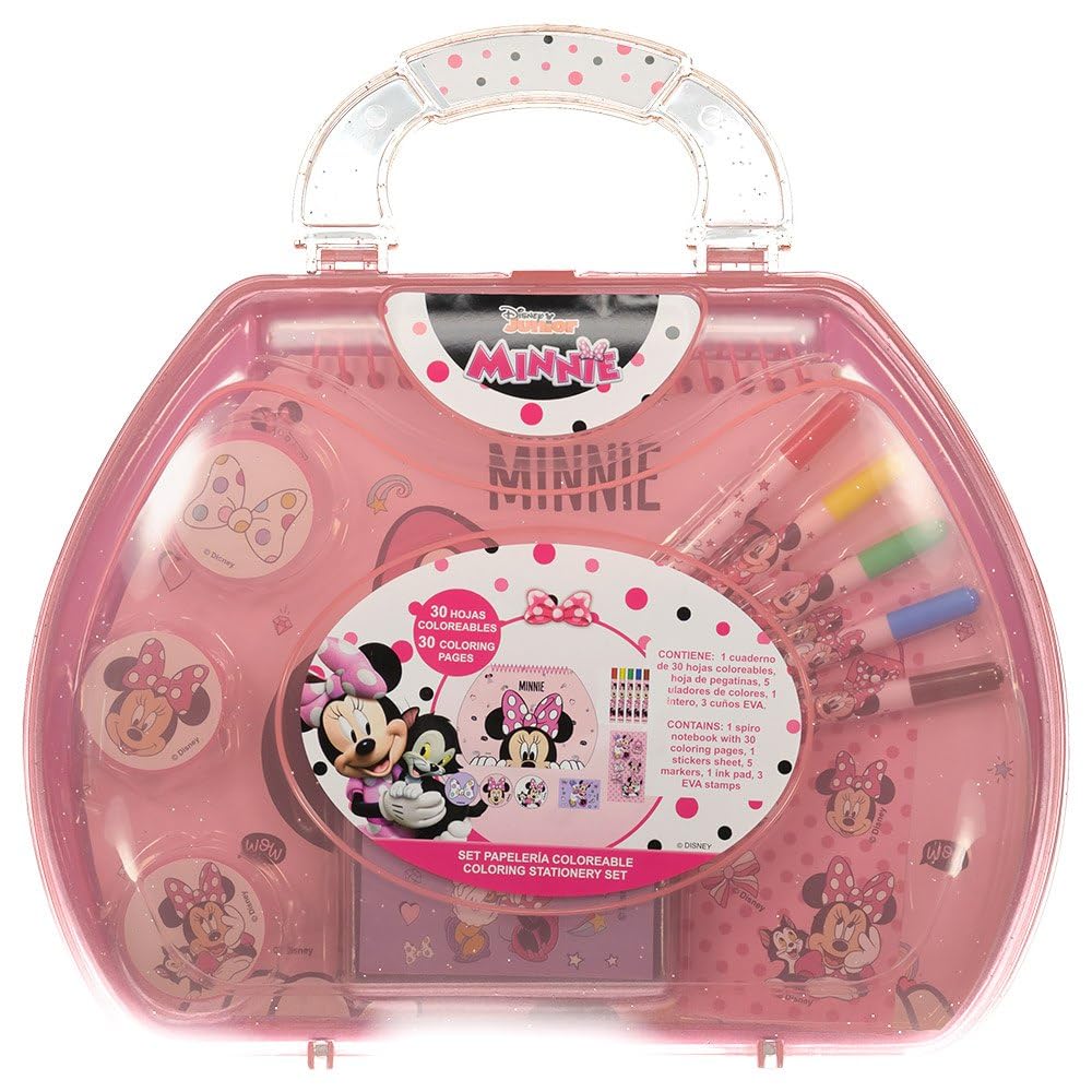 Minnie Inspired Stationery Set – Pink – 23 x 20 x 4 cm – Includes Case to Coloring – Original Product Designed in Spain