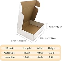 Vista 6 de Cajas de envío de 11 x 9 x 3 pulgadas, juego de 25 unidades, cajas de cartón corrugado blanco para envíos de literatura, envíos de pequeñas