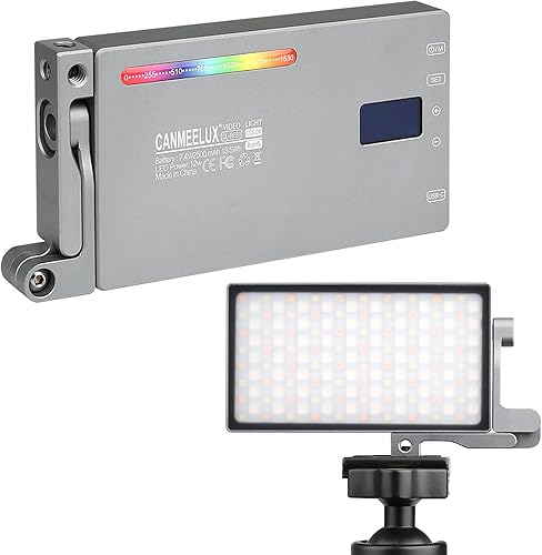 CANMEELUX Luz de video RGB con Gimble, 360 a todo color, 10 efectos de luz comunes, 18,5 W, CRI97 2500-8500 K, batería recargable integrada de 2500
