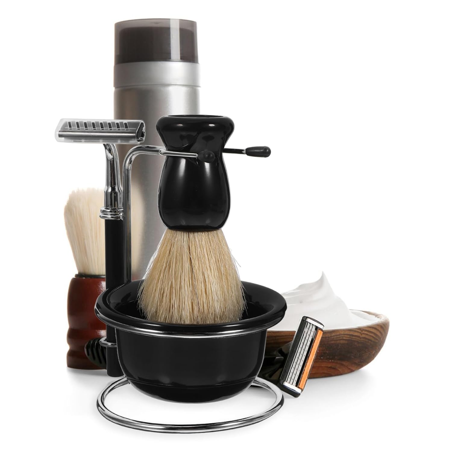 Men's Shaving Set Kit with Manual Razor Shaving Brush Bowl Stand and Blade Refills for Comfortable Experience for All Skin Types