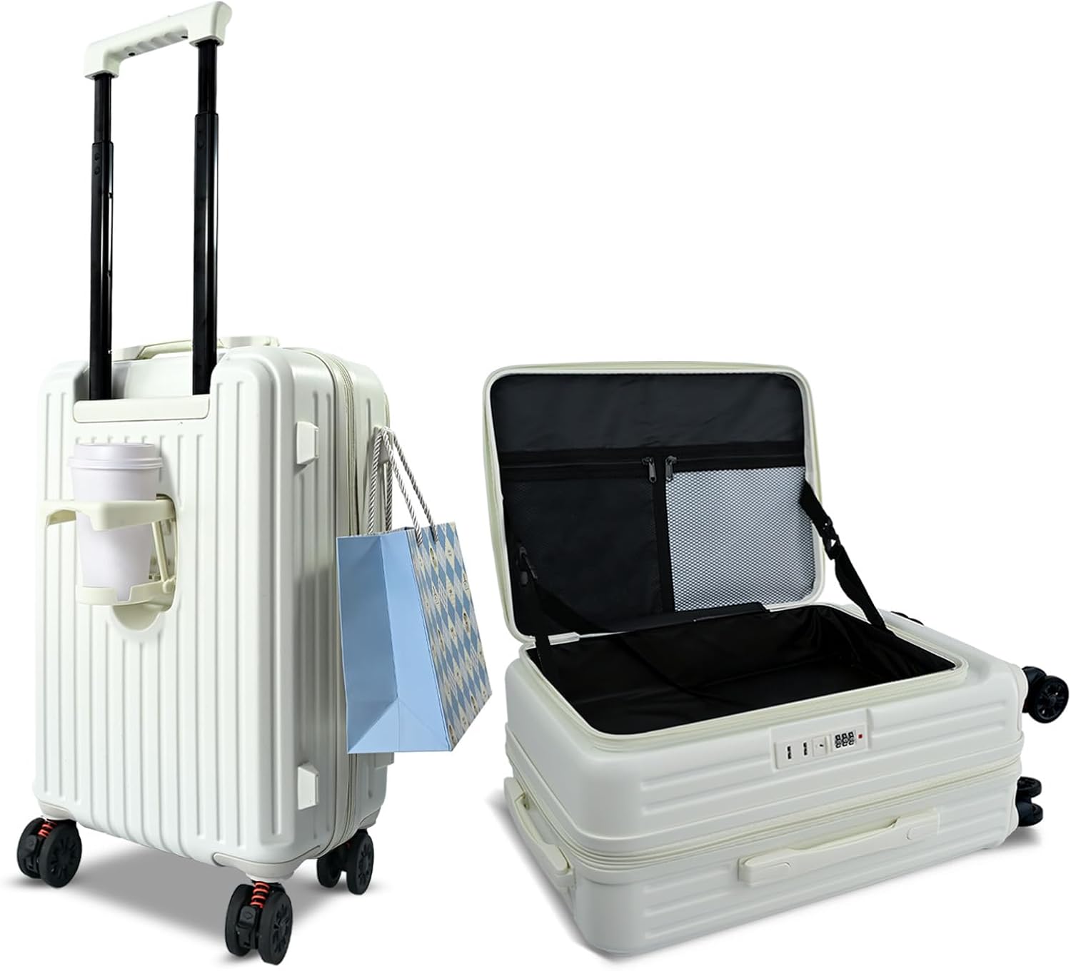 Carry On Luggage 22x14x9Inch Airline Approved with Wheels, Hard Shell Carry On Suitcases for Weekender, Expandable Suitcase Top Opening Lightweight Small Travel Luggage with Cup Holder and Side Hooker