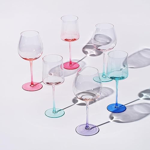 Miniatura 3 de Khen Copas de vino pastel de dos tonos sopladas a mano  Juego de 4 vasos cuadrados azules, morados y rosados, colores degradados vibrantes para