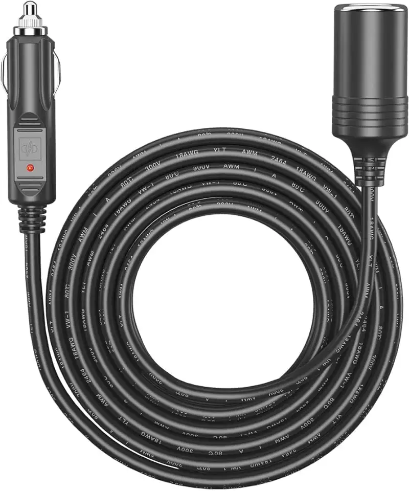 12V/24V Car Charger Extension-5.0 Metre Black Long Cable with Female Inline Socket Connector. Suitable for Tyre Inflators Vacuum Cleaners and Other Portable Equipment Tough Durable Power Lead.