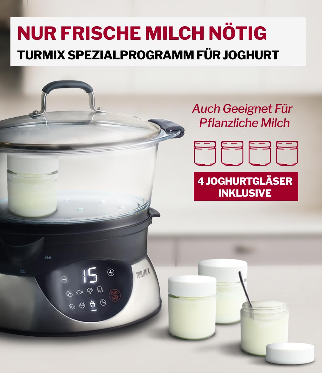 Turmix Steamer CX 220 Dampfgarer 5,2 L Glasbehälter Digitaldisplay Touch-Bedienung 900 W