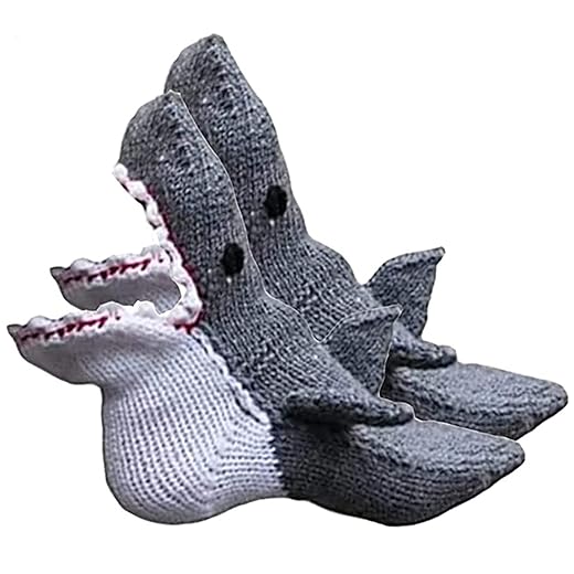 Xebular Christmas Knit Crocodile Socks, Funky Knitting Pattern Whimsical Alligator Knitting Cuff, Alligator Socks, Knit Crocodile Socks for Women (Shark socks)