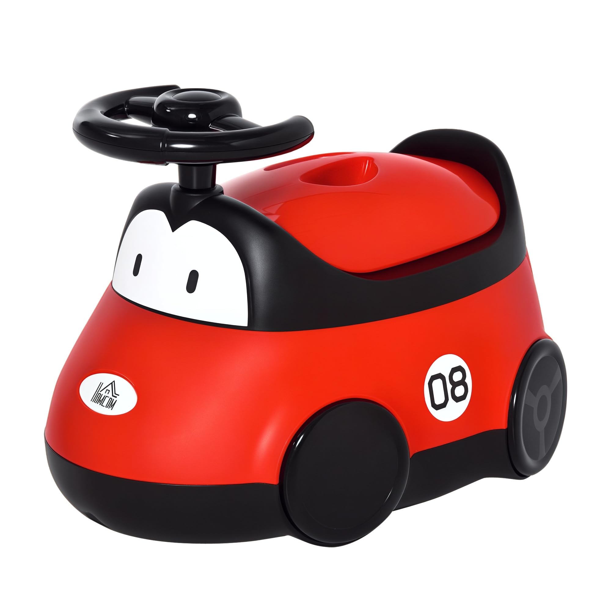 HOMCOM Vasino per Bambini da 6 Mesi a 3 Anni, WC per Bambini a Forma di Macchina con Volante e Vaschetta Rimovibile, Rosso