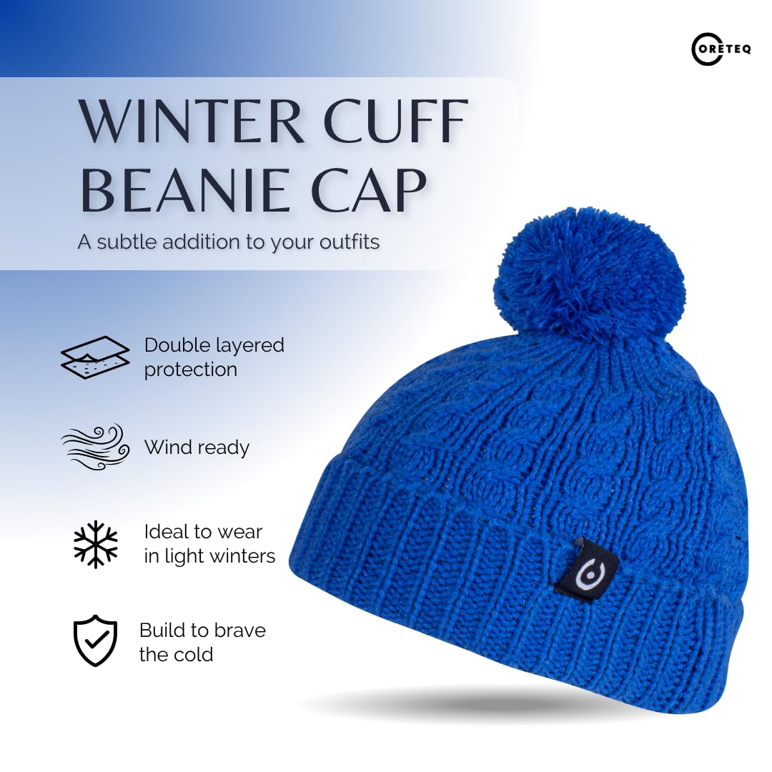 Coreteq Kids Soft Wool Winter Beanie Cap with Pom - Soft, Cozy & Warm Garam Topi - Stylish Woollen Winter Wear Cap for Girls & Boys - Acrylic Wool, Kids, 4-10 Years, Lavender 1